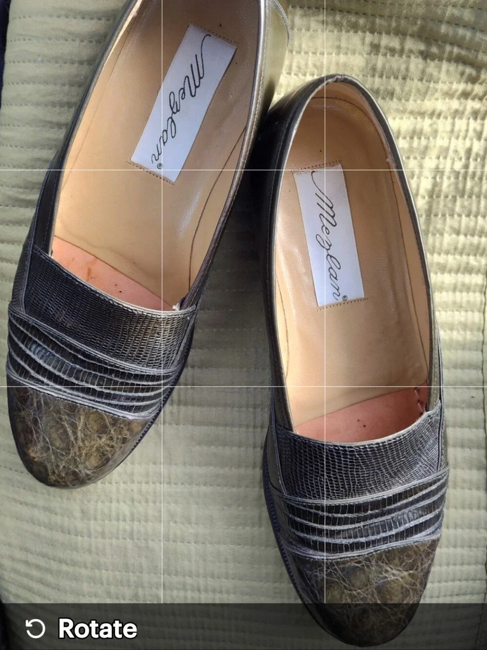 Mezlan Olive / Pistachio Croc-Texture Leather Slip-Ons